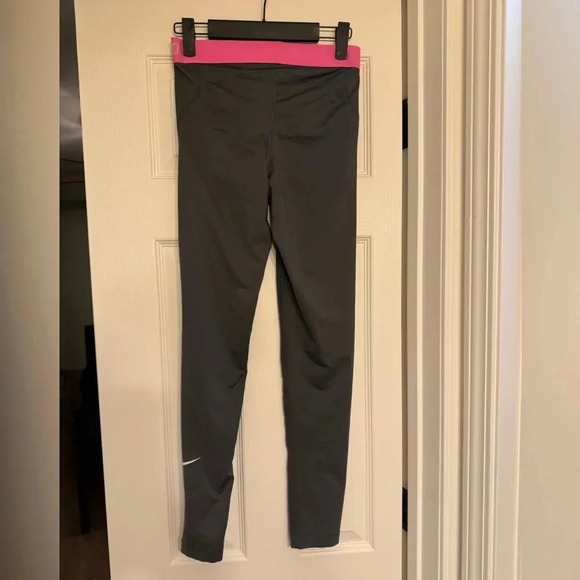 Nike Pro Womens Medium Leggings Gray Pink Waist Band - Picture 3 of 6